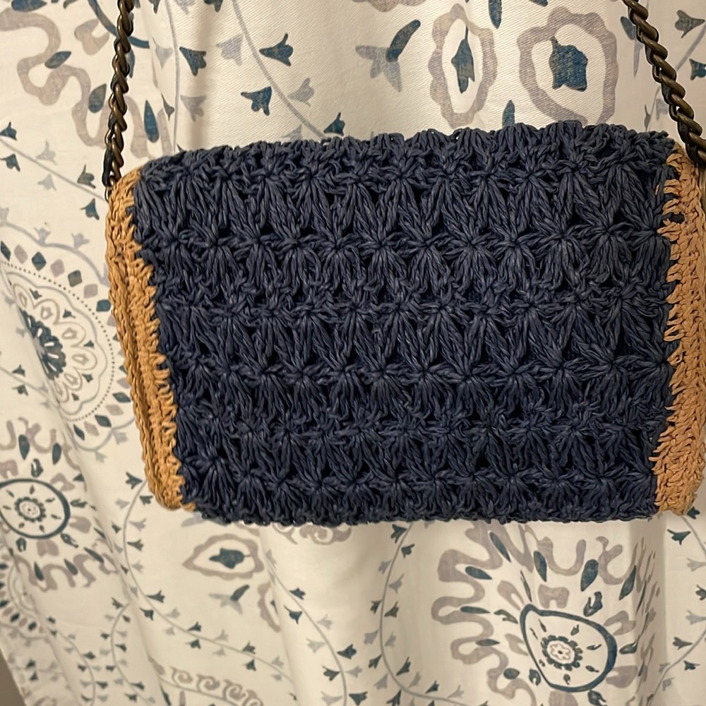 Brighton Larissa Straw Crossbody Bag - Blue & Tan - Picture 5 of 12